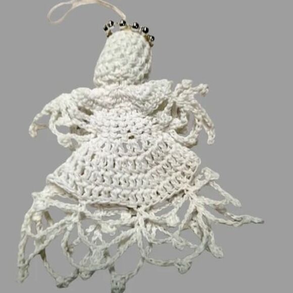Handmade  Crochet Angel Ornaments-Set of 3 Vintage White Christmas Angels - Picture 7 of 12